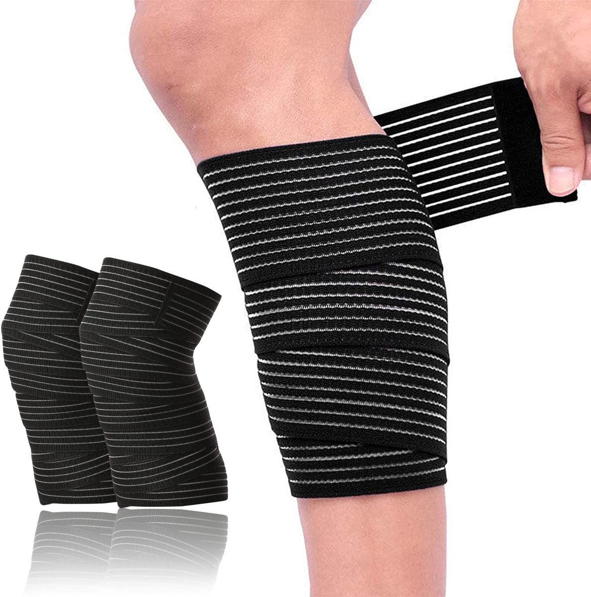 Set van 4 kniebandages, sportbandage, krachtsport, gecomprimeerde kniebandage voor armen, ellebogen, kuiten, hand, enkel, pols, knie