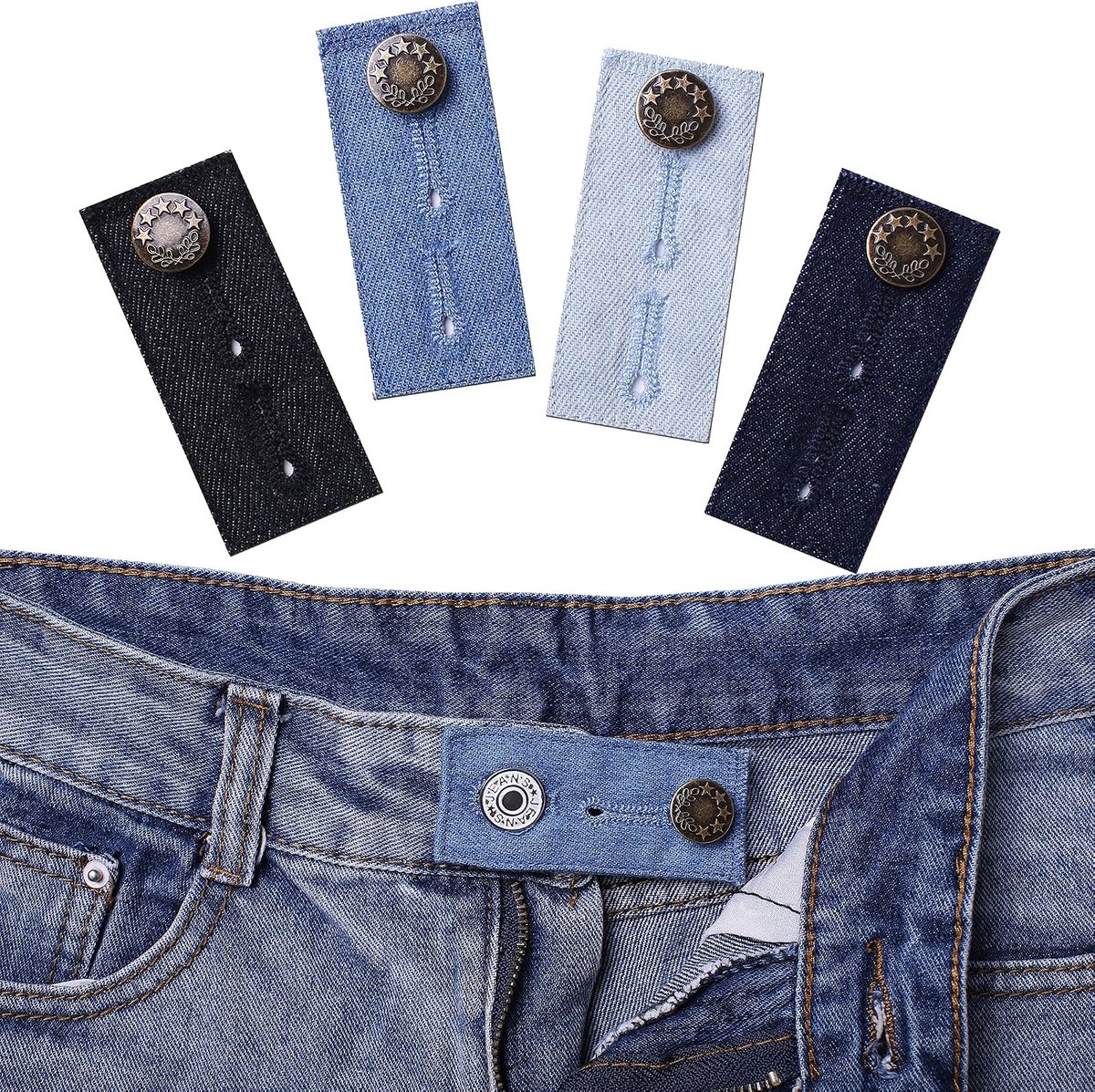 Taille Extender Knop voor Jeans en Rok Comfortabele Metalen Knopen, 4 Stks Diverse Kleuren