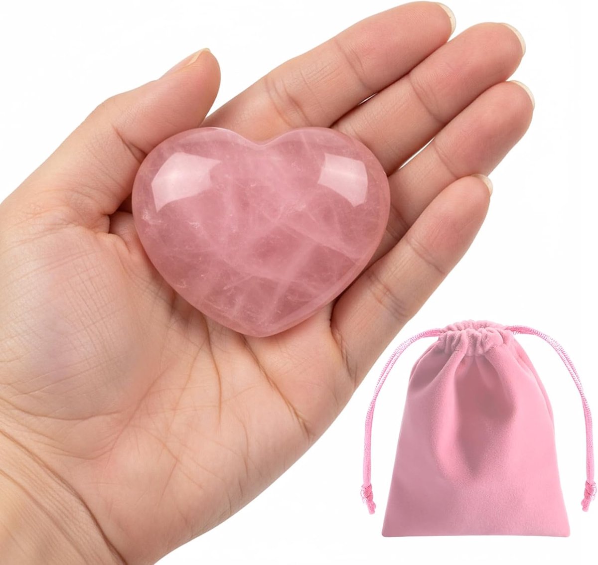 45 mm natuurlijke helende kristalsteen, rozenkwarts hartsteen, roze