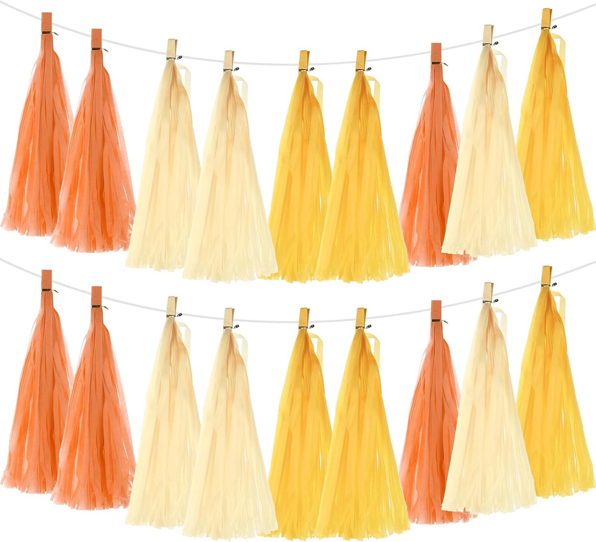 sourcing map 30 stuks lichtgeel, crème, oranje kwastjes, slinger