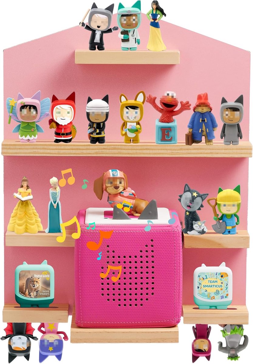 Gieanoo voor Toniebox plank, magnetische plank voor Tonies grenen houten drijvende wandplanken organizer compatibel met Tonie Box speler en Tonie Figuren Opslag (roze)