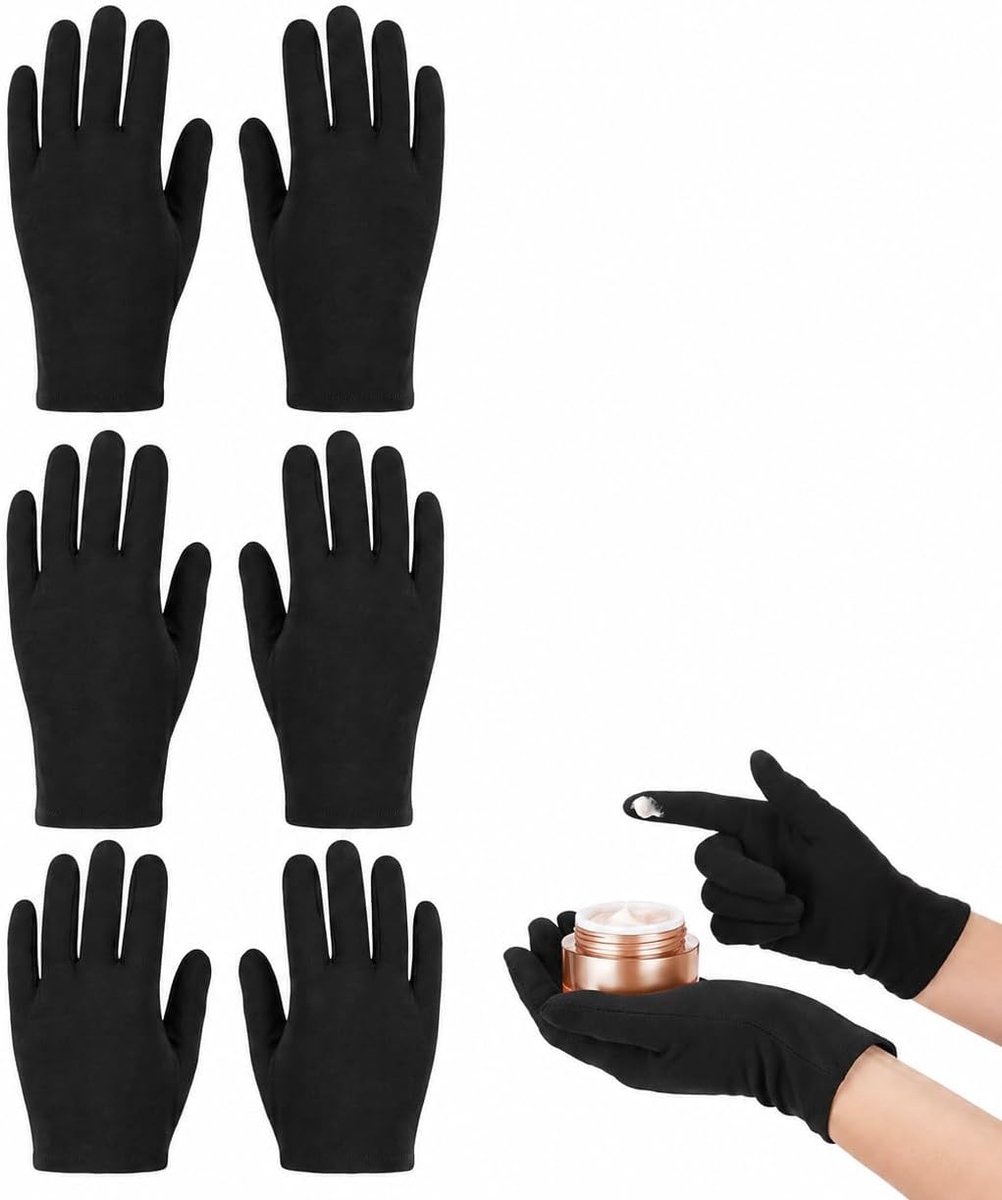 3 paar zwarte katoenen handschoenen, vochtafvoerend weefsel dat