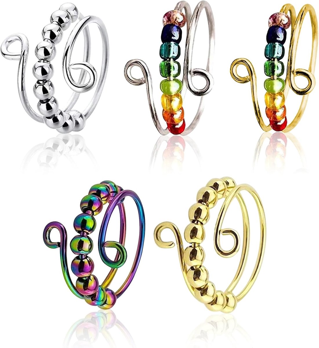 Verstelbare Anti-Stress Agility Ringen Set voor Volwassenen, Fidget Speelgoed voor ADHD en Angsten met Parels en Open Spinner