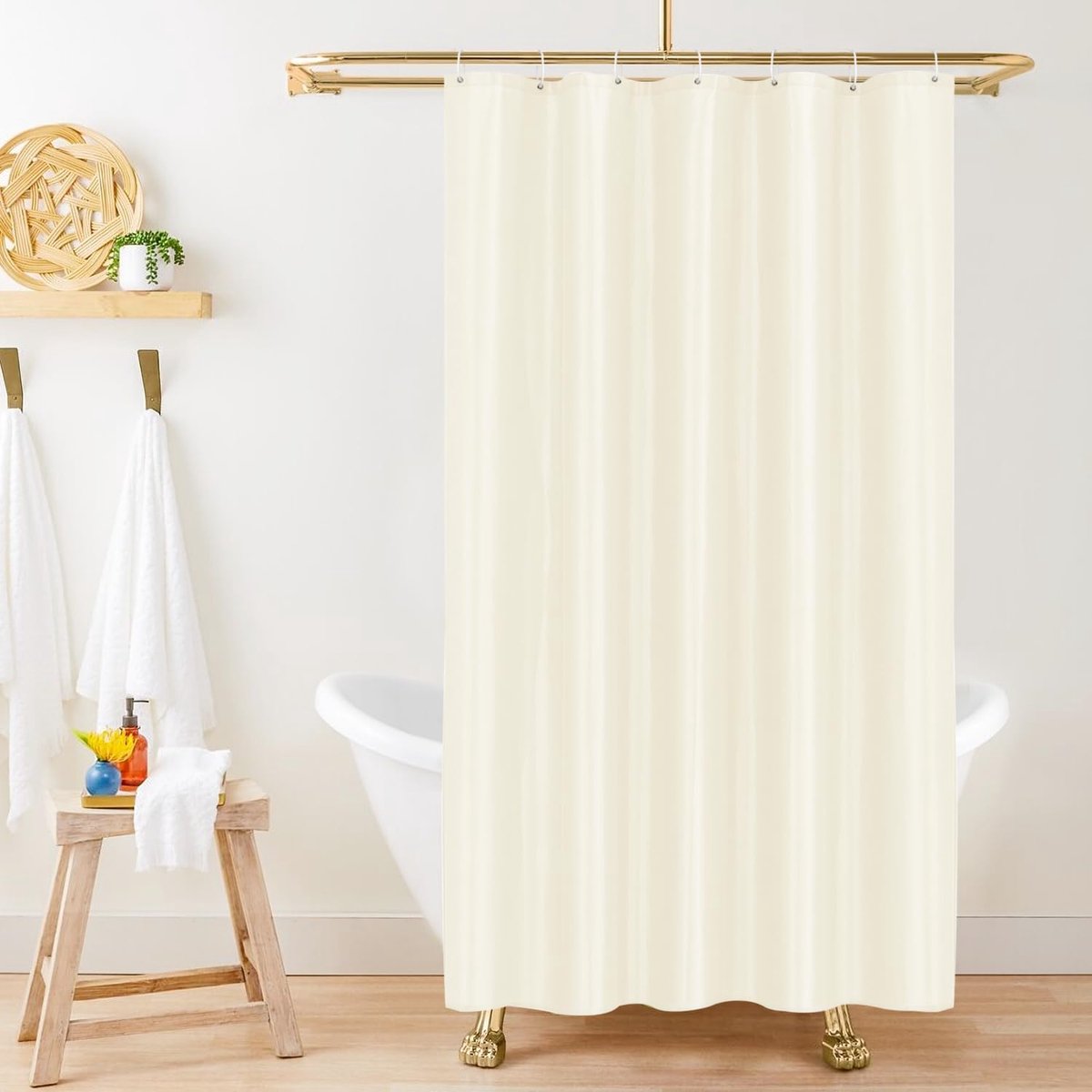 SnelShoppen - Douchegordijn 100x200 cm Polyester Anti-Mould Waterdicht Wasbaar Beige met 7 Haakjes voor Badkamer en Badkuip