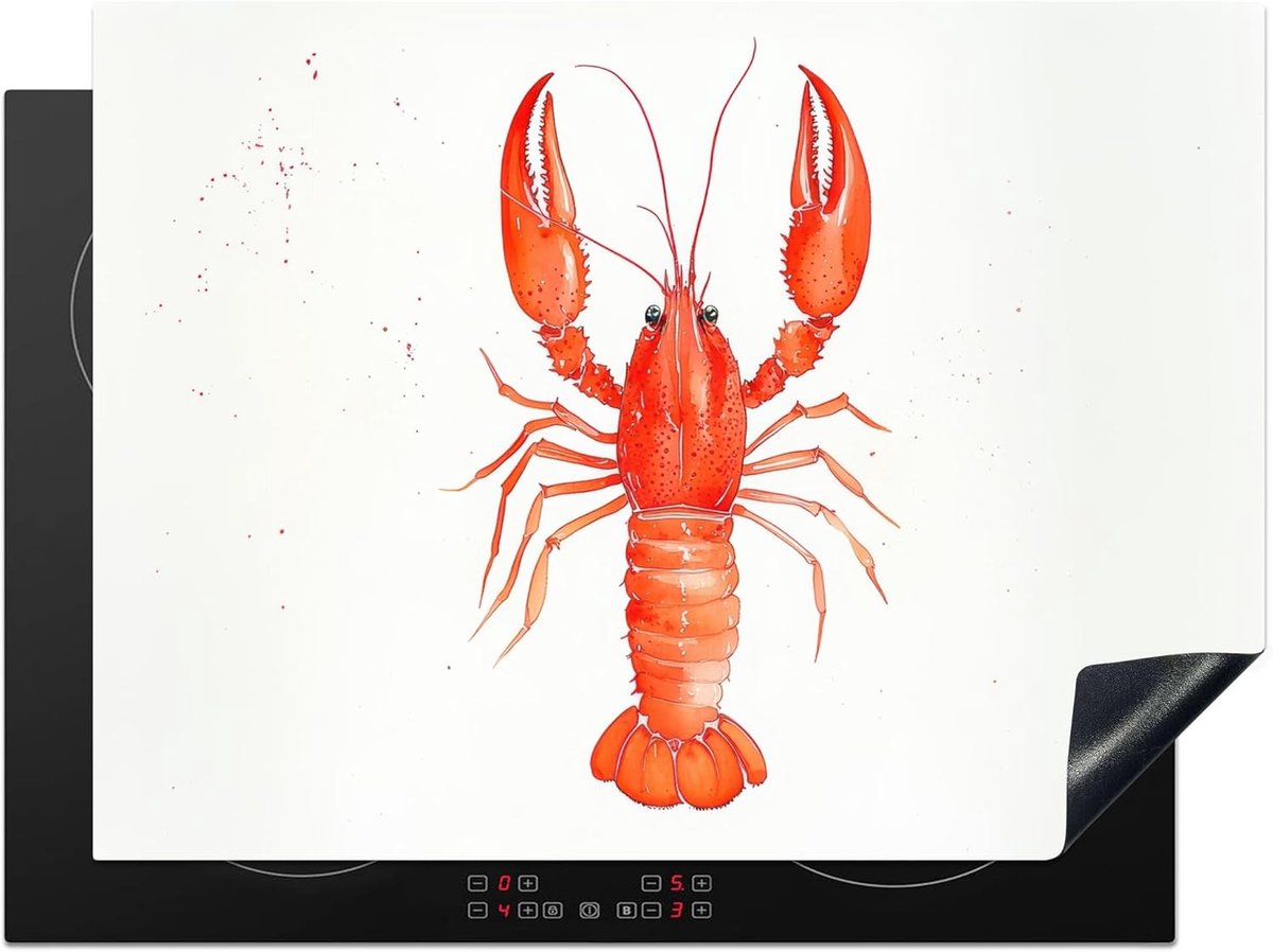 SnelShoppen - Inductiekookplaat Beschermer 71x52cm Antislip Mat met Fotoafdruk - Waterverf Kreeft - Oranje Keuken Decoratie voor Bescherming tegen Vle
