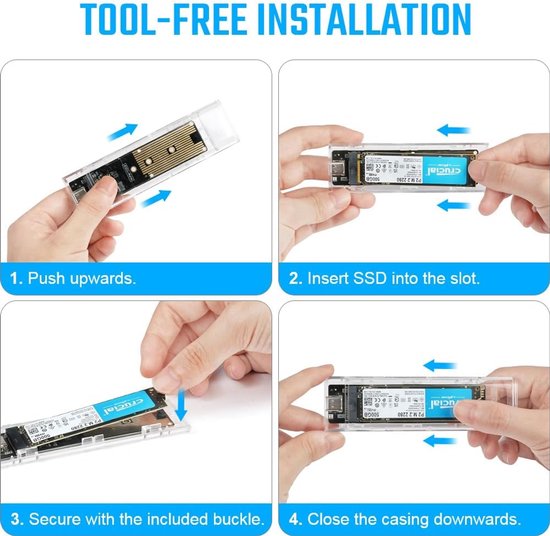 M.2 NVMe en SATA SSD-behuizing, m2 adapter externe harde schijf schijf, m2 USB 3.1 SSD adapterbehuizing USB-C harde schijf voor M.2 PCIe NVME M-Key & M+B-Key 2230/2242/2260/2280 — afbeelding 5