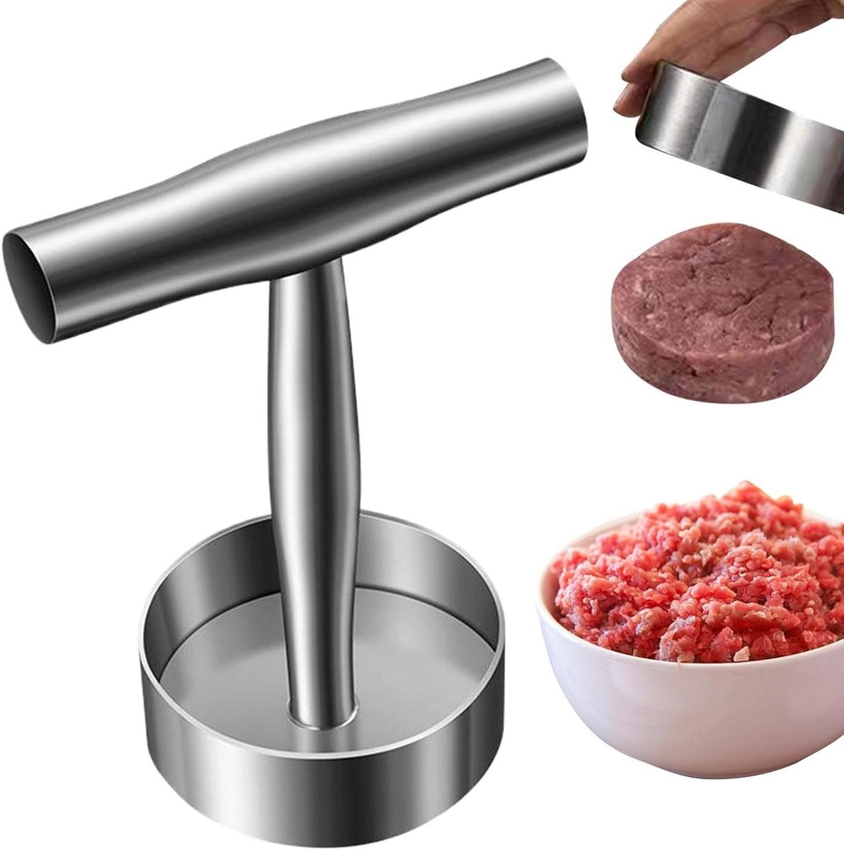 Hamburgerpers - Pasteitjesmaker - Gelijkmatige Burgers Maken - Roestvrij Staal - 20 x 15 x 93 cm - Zilverkleurig