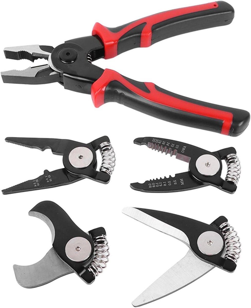 Tangenset 5-in-1 - Multitool Tang - Klusjes Uitvoeren - Verwisselbare Koppen - 20 Cm - Grijs