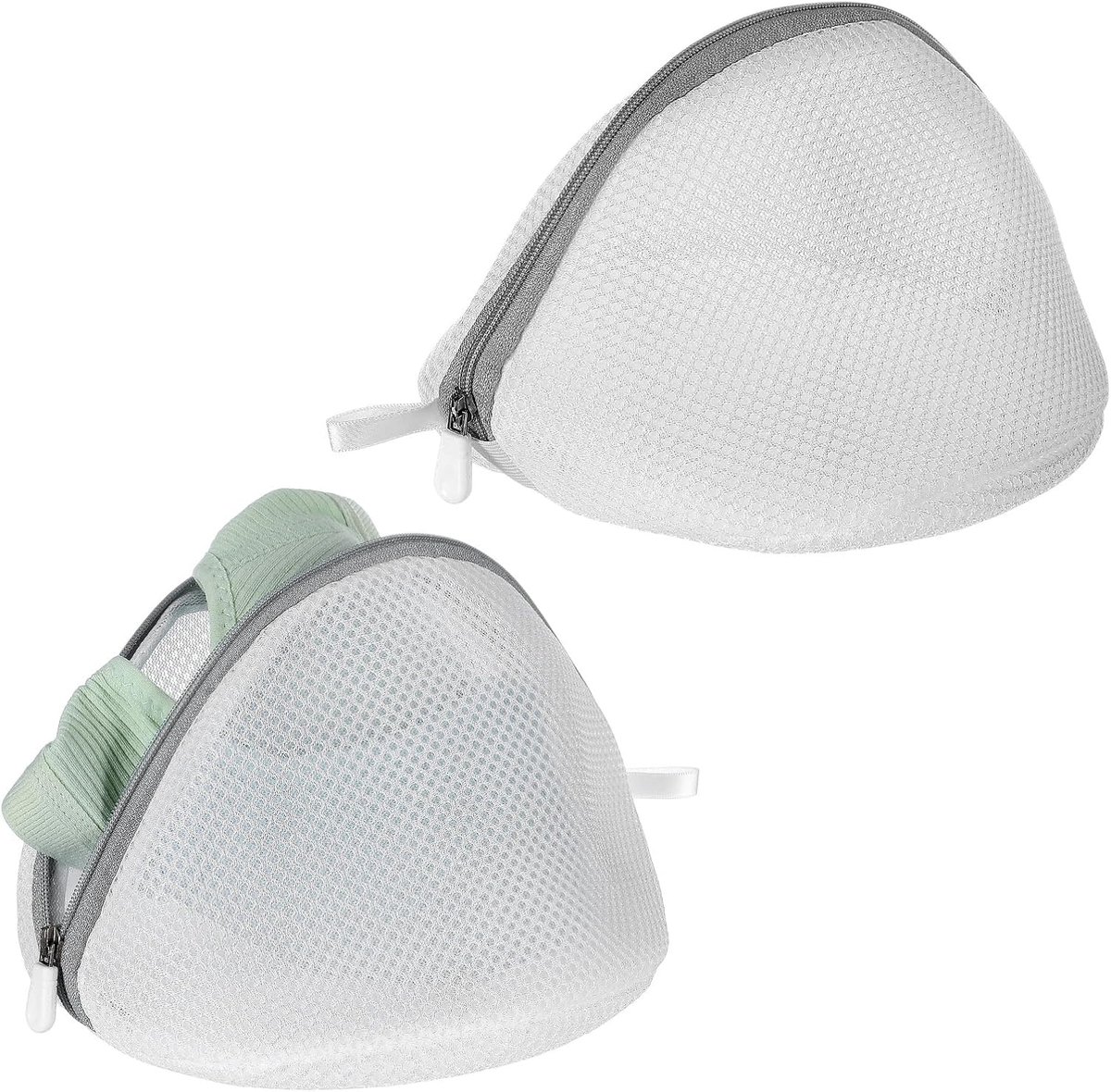 Bobypet - Wasnet Beha voor Wasmachine - Set van 2 - 18 x 15 cm - Halfronde BH Waszakken met Stevige Metalen Rits - Fijnmazig - Voor Bescherming van Beha's en Lingierie - Wit