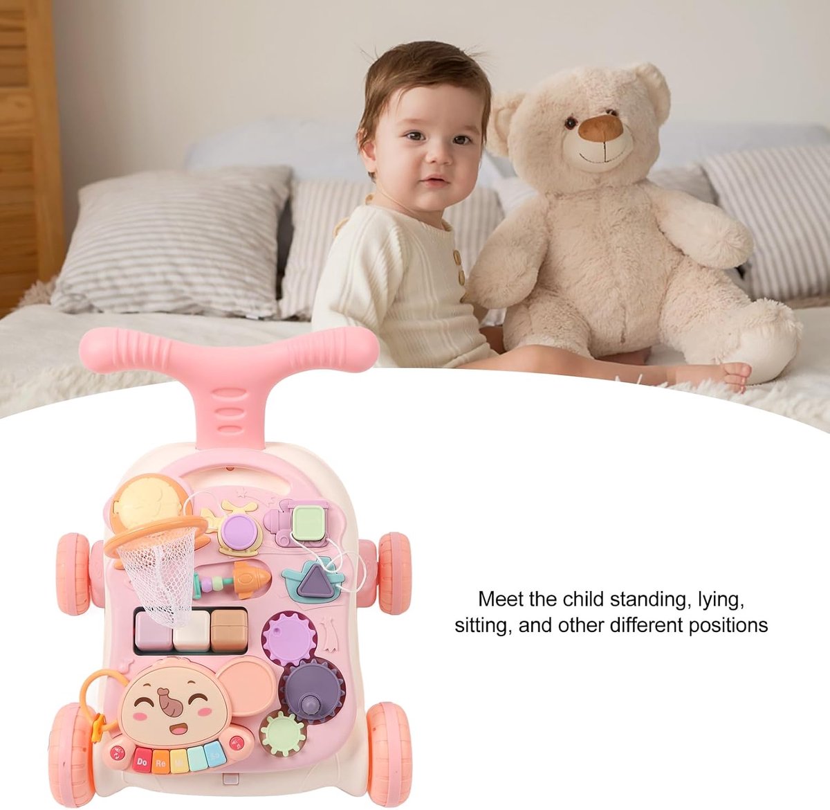 Baby Leerstoeltje - Loopstoel Kinderen - Leren Lopen - Veilige Driehoekige Basis - 46 x 34 x 14 cm - Roze – foto 7