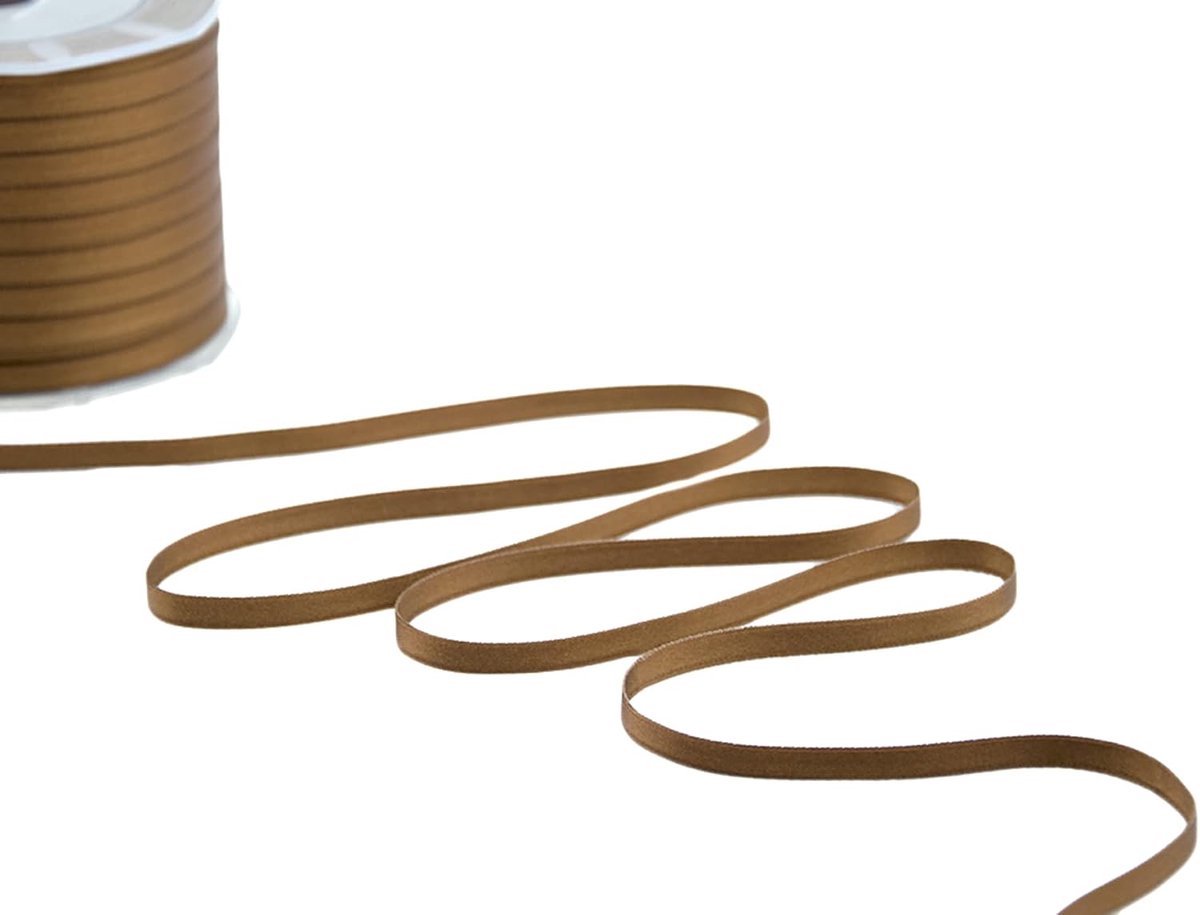 - Dubbel satijnen lint, Italiaanse stof - bruin, 6 mm x 25 m