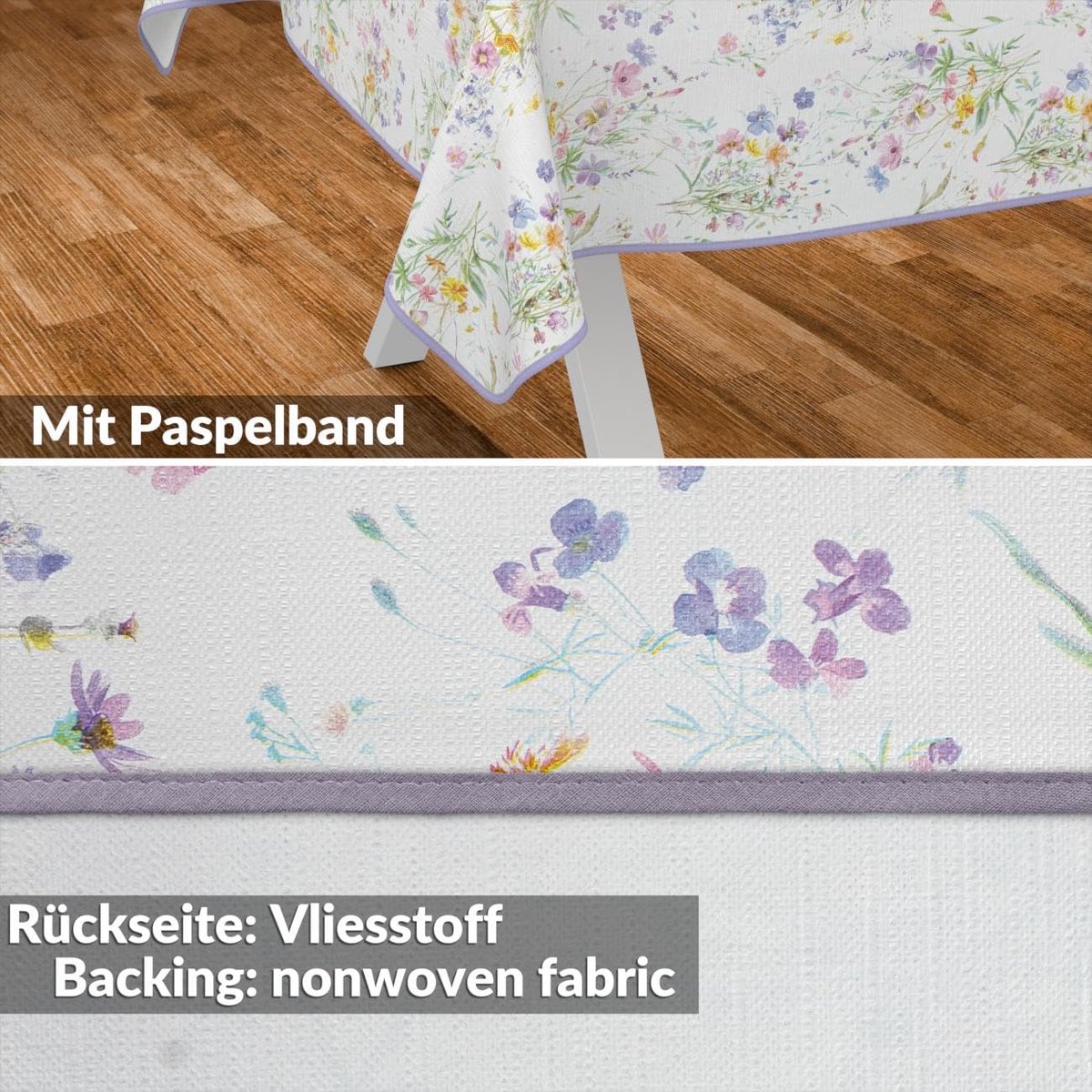 tafelkleed, afwasbaar, onderhoudsvriendelijk, waterafstotend, lotuseffect, voor buiten, lente, tuintafelkleed, bloemen, 180 x 140 cm, met zoom, omzoomd