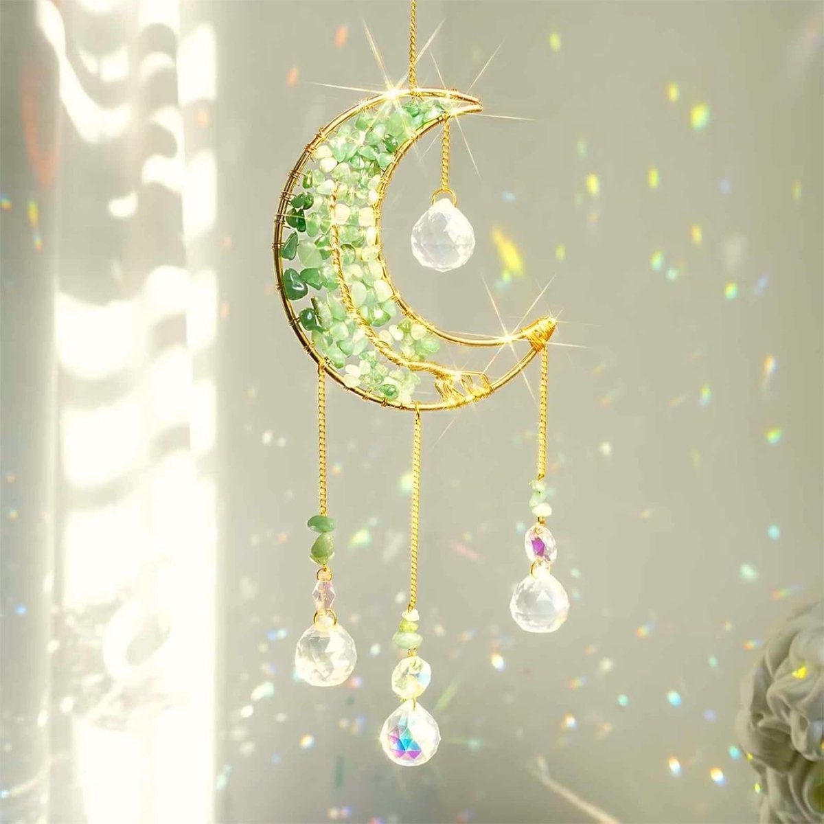 Suncacher-zonnevanger binnenraam prisma maankristal dromenvanger natuurlijke geneeskrachtige stenen regenboogmaker tuin auto decoratie outdoor (groen)
