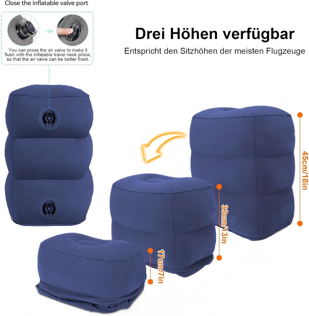 voetsteunkussen voor op reis, in hoogte verstelbaar, voetsteun vliegtuig, perfect voor kantoor, thuis en de meeste reizen, blauw