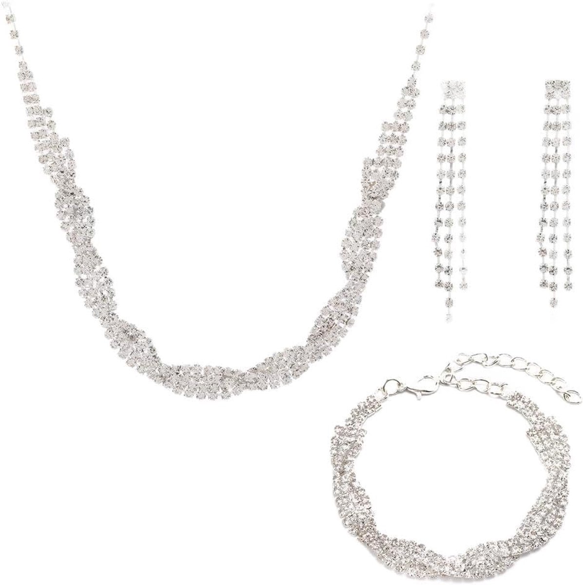 strass halsketting en armband oorbellen ringen set bruiloft sieraden set sieraden set voor dames bruiloft party sieraden vrouwen meisjes