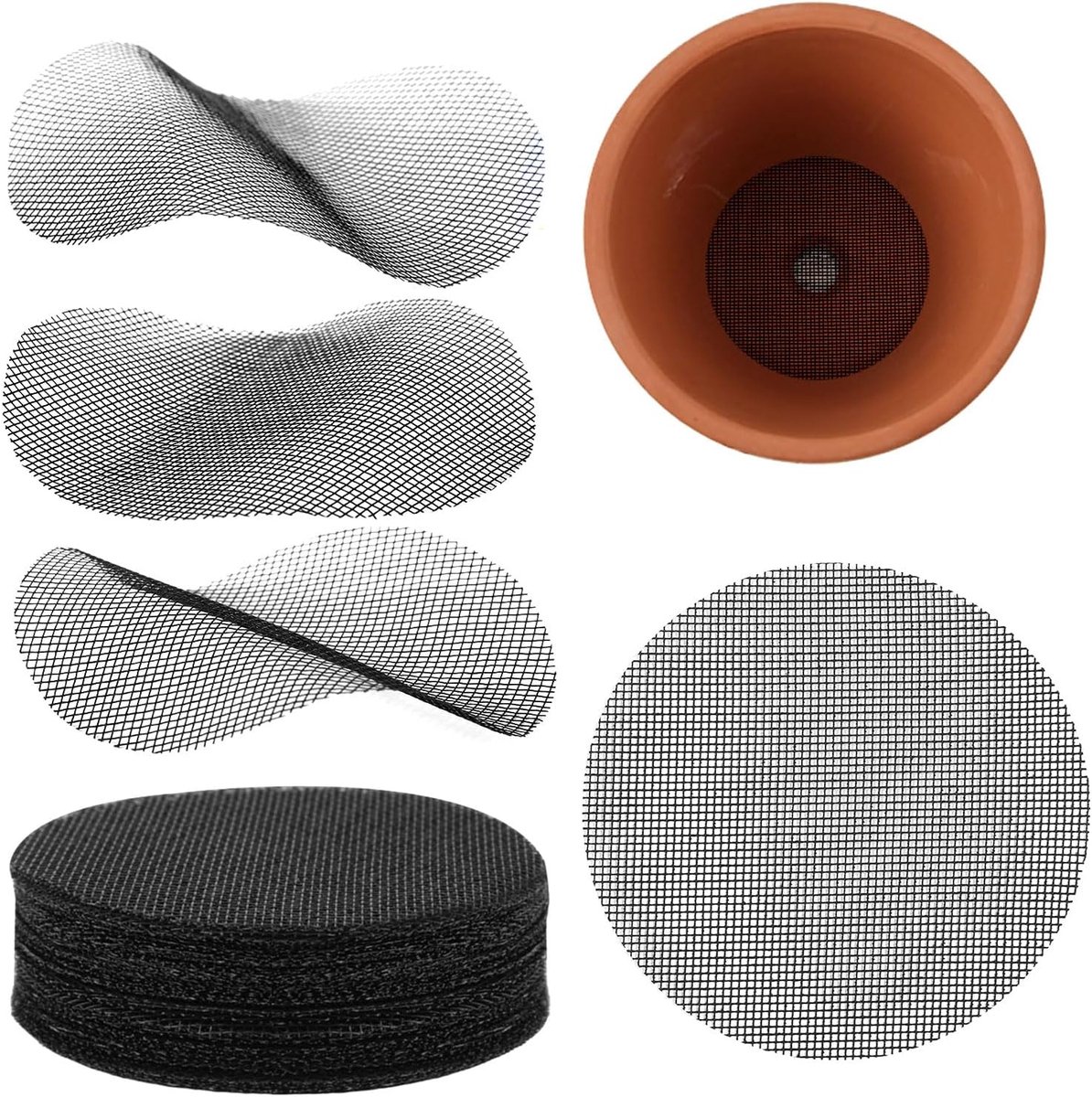 lasuroa 50st Drainagegaasjes voor Bloempotten, 10cm Diameter Afwateringsschermen van Bonsaigaas Duurzame en Herbruikbare Tuinpotten Accessoires voor Voorkomen van Bodemlekkage (Rond)