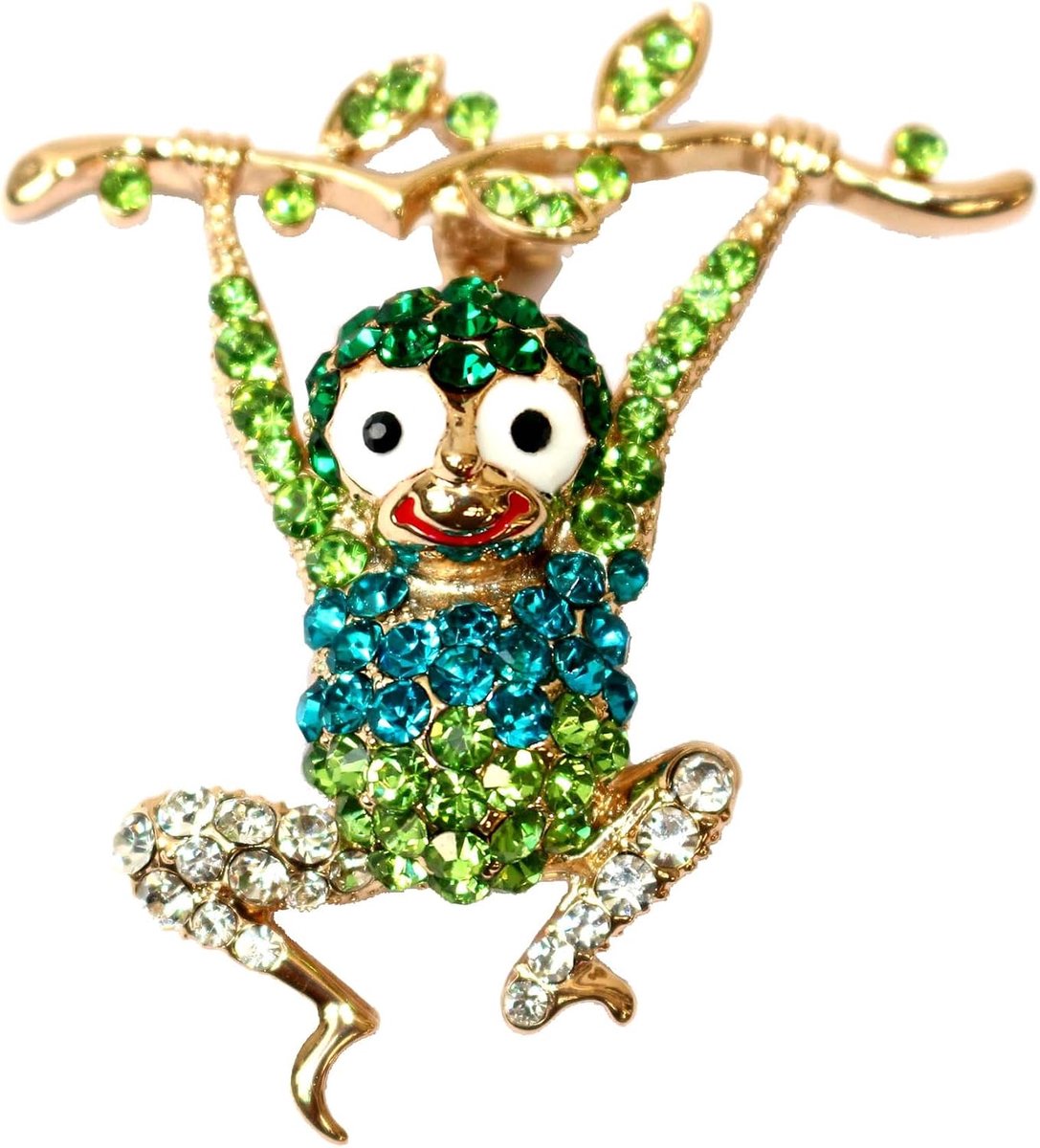 18k vergulde Multicolor Crystal Monkey broche Pins, Kristal, Kristal