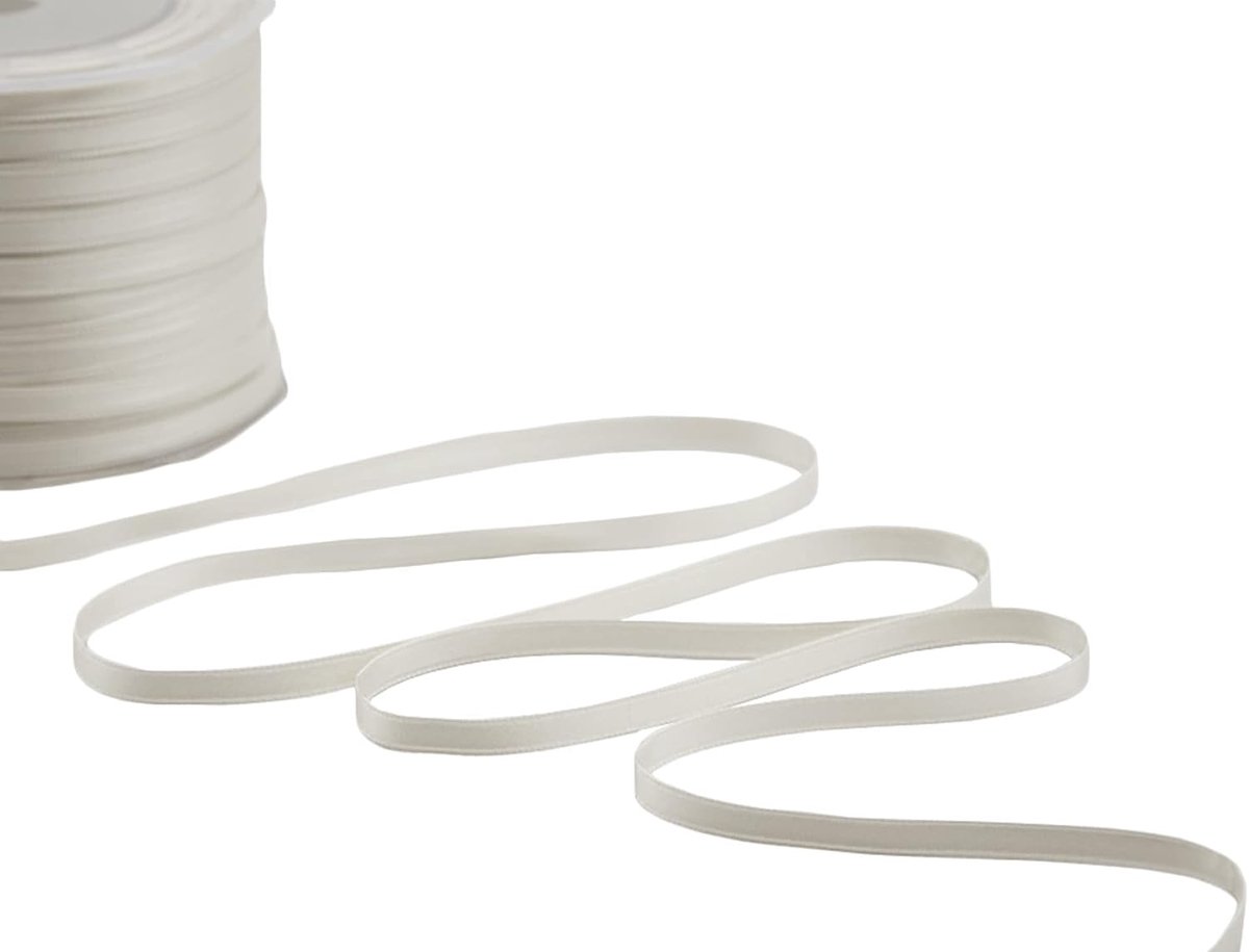 - Dubbel satijnen lint, Italiaanse stof - natuurlijk wit, 6 mm x 25 m