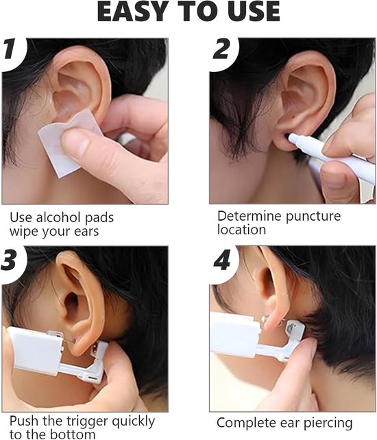 Set van 8 oorpiercingpistolen, pijnloos zelf oorpiercingpistool, aseptische wegwerpbare oorknopjes, voor meisjes, jongens, vrouwen, mannen (Argent) — afbeelding 3