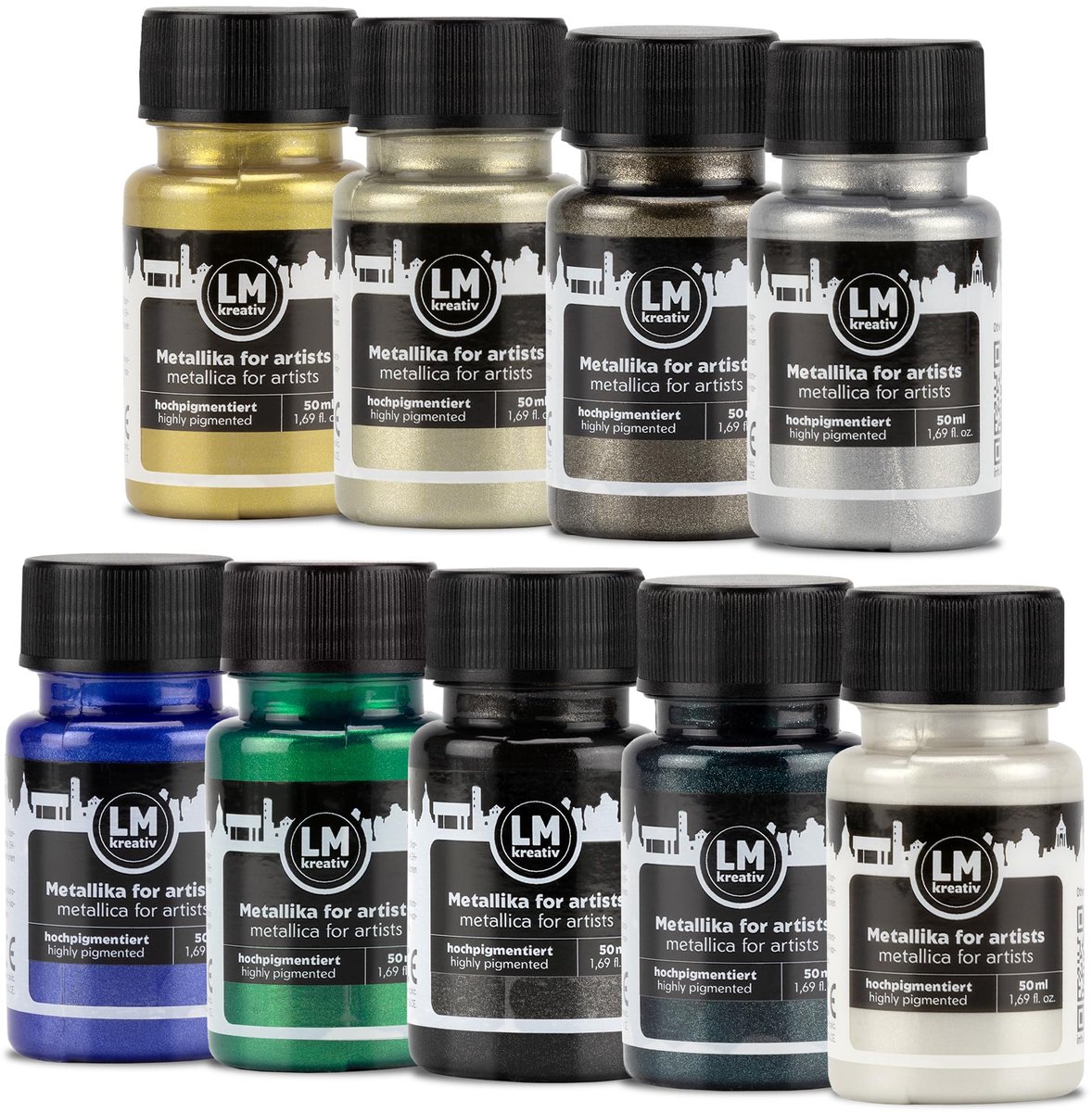 LM-Kreativ Metallika for Artists - metallic acrylverf set - 9 x 50 ml - lichtvast en waterproof
