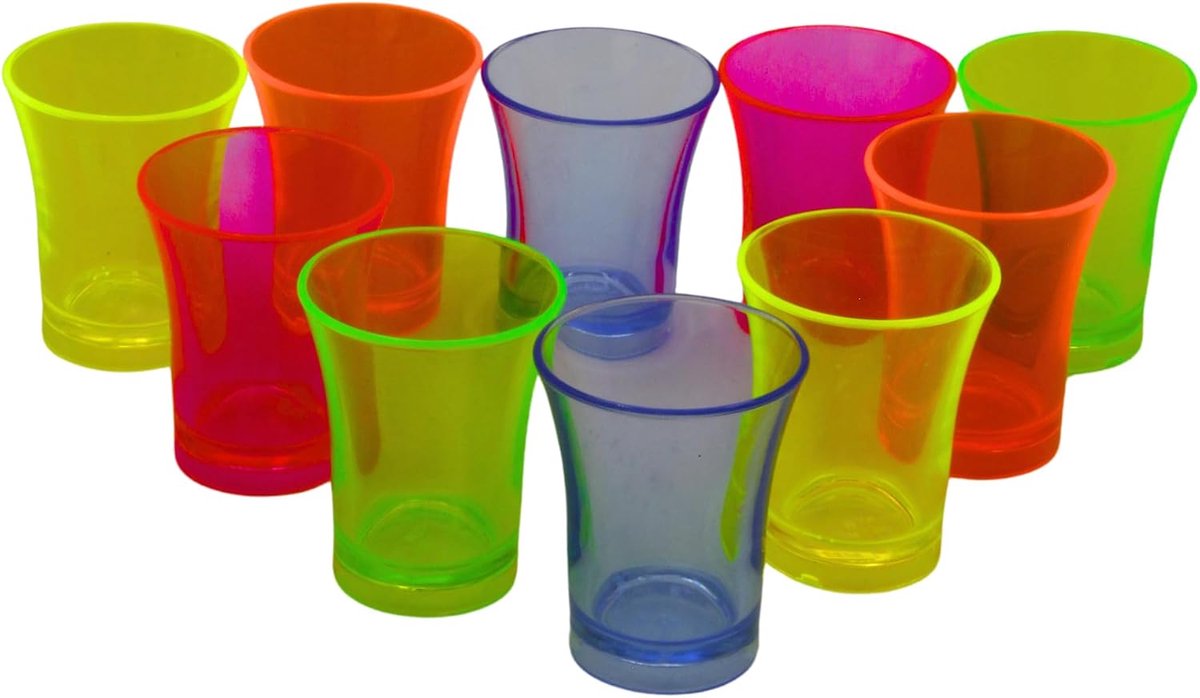 FLOOR - 10 Neon Shooters - 25 ml - Herbruikbare shot voor neonfeest en avond - 5 kleuren - Hard plastic