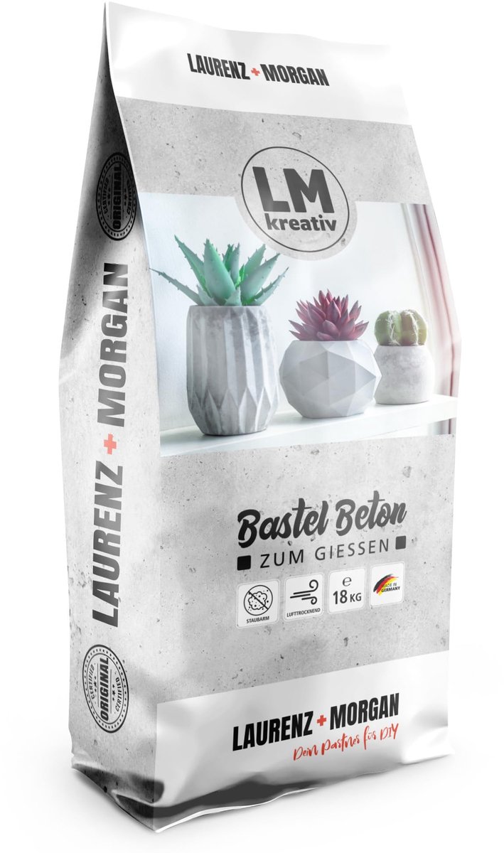 LM-Kreativ Craft Concrete - Bastelbeton gietbeton mix - 18 kg grijs - stofarm en vezelversterkt