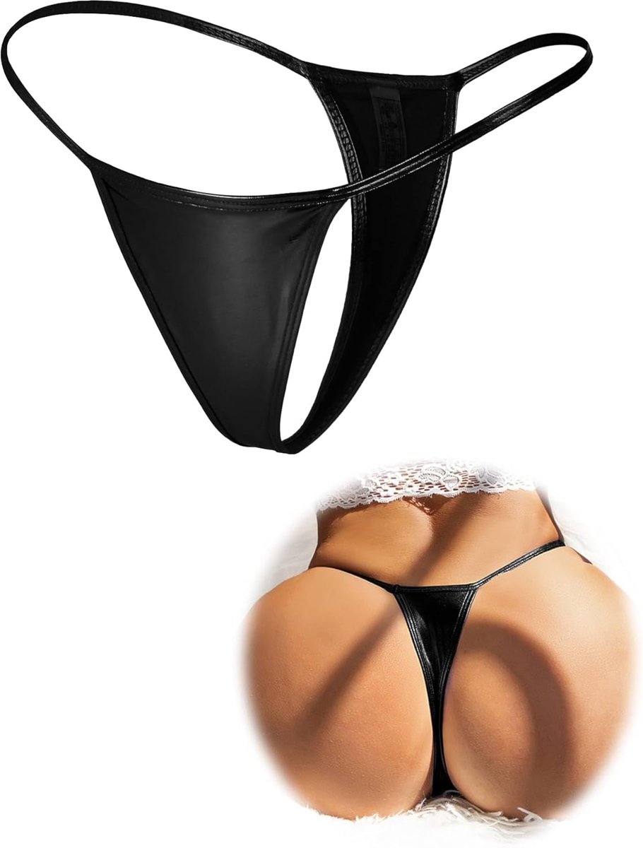 ohmydear Mini-G-string voor vrouwen, kunstleer, micro-bikini, tanga, grote maten, lage taille, ondergoed, dames, naadloos, sexy T-back onderbroek voor strand, nachtclubs, party