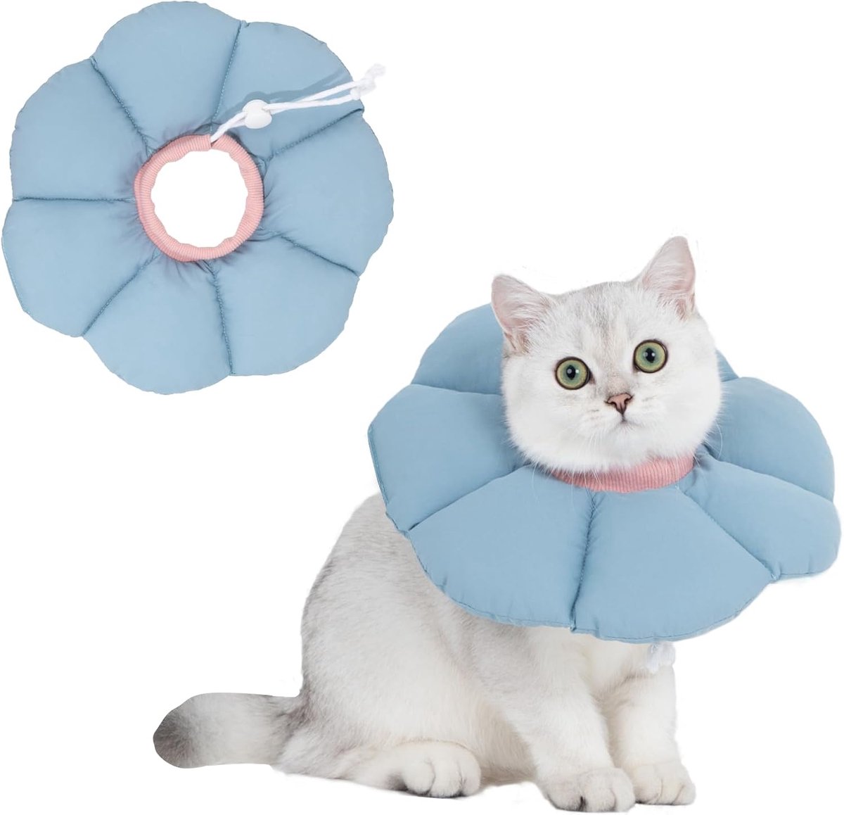 Kegelkraag Zacht, Schattige Verstelbare Waterdichte Herstelkraag voor Katten, Anti-Beetslik Wondgenezing Veiligheidskegel Voor Katten, Blauwe Bloem All-Season Stijl (M)