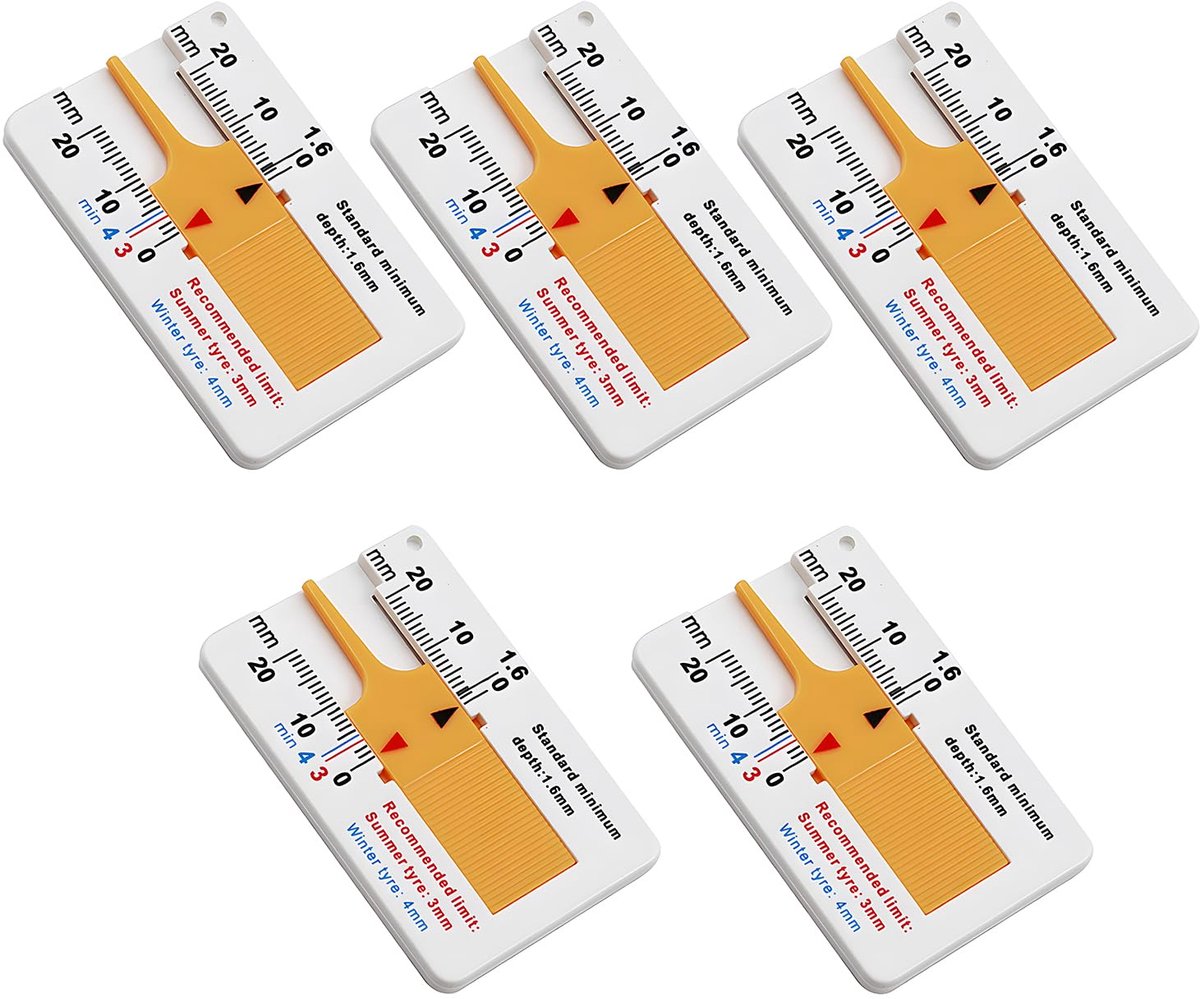 5 stuks bandenprofieldieptemeter, loopvlakdieptemeter voor banden, draagbare kunststof dieptemeter, kunststof bandenprofieldiepte, meetbereik 0-20 mm, voor motorfiets en auto