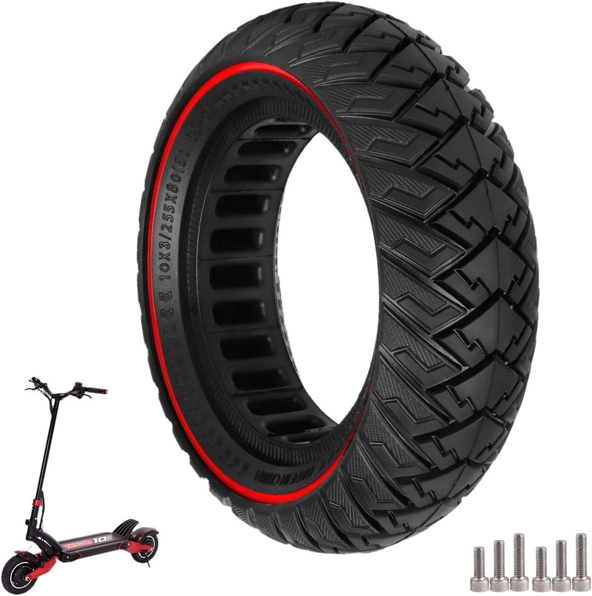 80/65-6 banden, massief rubber, 255 x 80 banden, 10 x 3 reservebanden, 10 x 3, massief rubberen banden voor Joyor Y8-S/Kukirin G2 Max/Kugoo M4 Pro elektrische scooter, massieve banden, rood