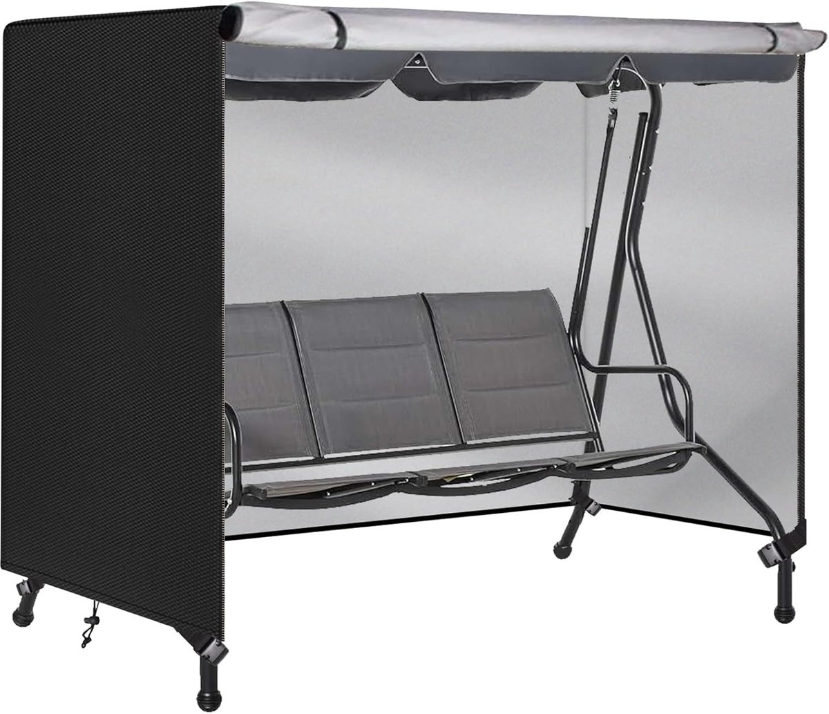 Beschermhoes voor schommelbank, waterdicht, afdekking voor schommelbank, winddicht, afdekking voor schommelbank, afdekking met touw en verstelbare gespen, 420D (220 x 150 x 170 cm, zwart)