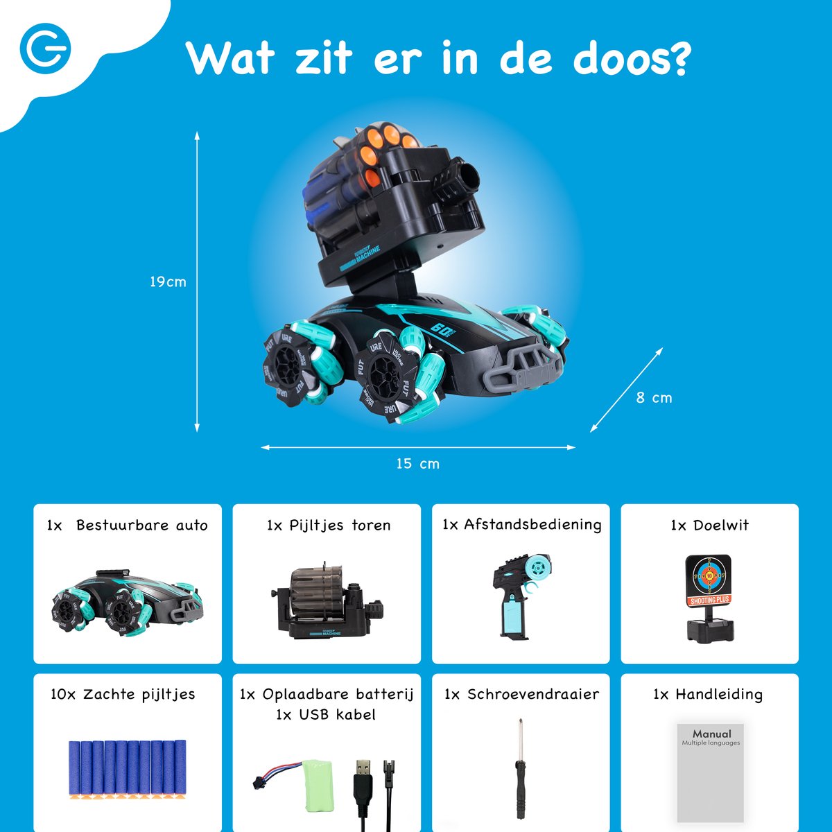 Silvergear Bestuurbare Auto met Schietfunctie - 2 Speelopties - RC Auto met Soft Bullets voor Binnen & Buiten - RC Car - Schietschijf - Interactief Speelgoed voor Kinderen - Cadeau voor Jongens en Meisjes - 6, 7, 8, 9, 10, 11, 12, 13, 14 Jaar - Zwart — afbeelding 3