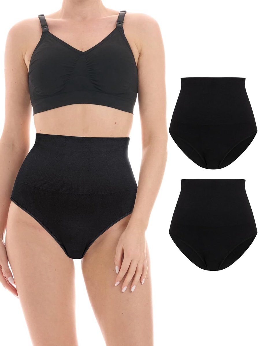 Postpartum Onderbroek Keizersnede Geboorte - Set van 2 - Postpartum Ondergoed - Absorberend en Buikondersteunend - Menstruatieslips - Hoge Taille - 501020