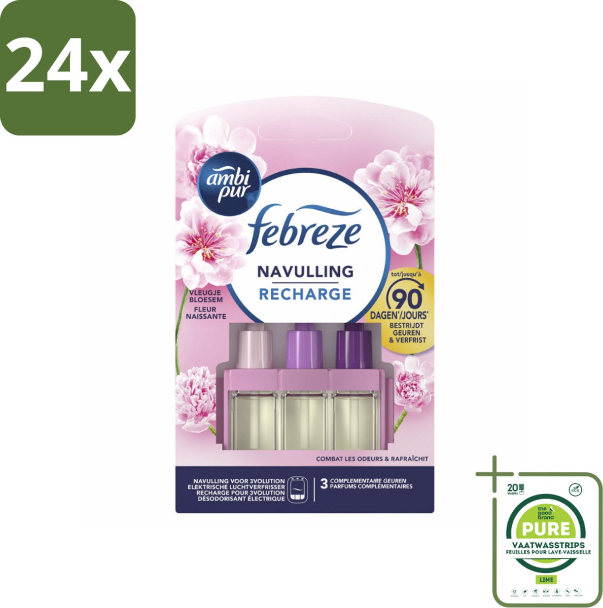 Ambi Pur - 3Volution - Navulling - Vleugje Bloesem - 20 ml - Voordeelverpakking - 24 stuks - Luchtverfrisser - Geur