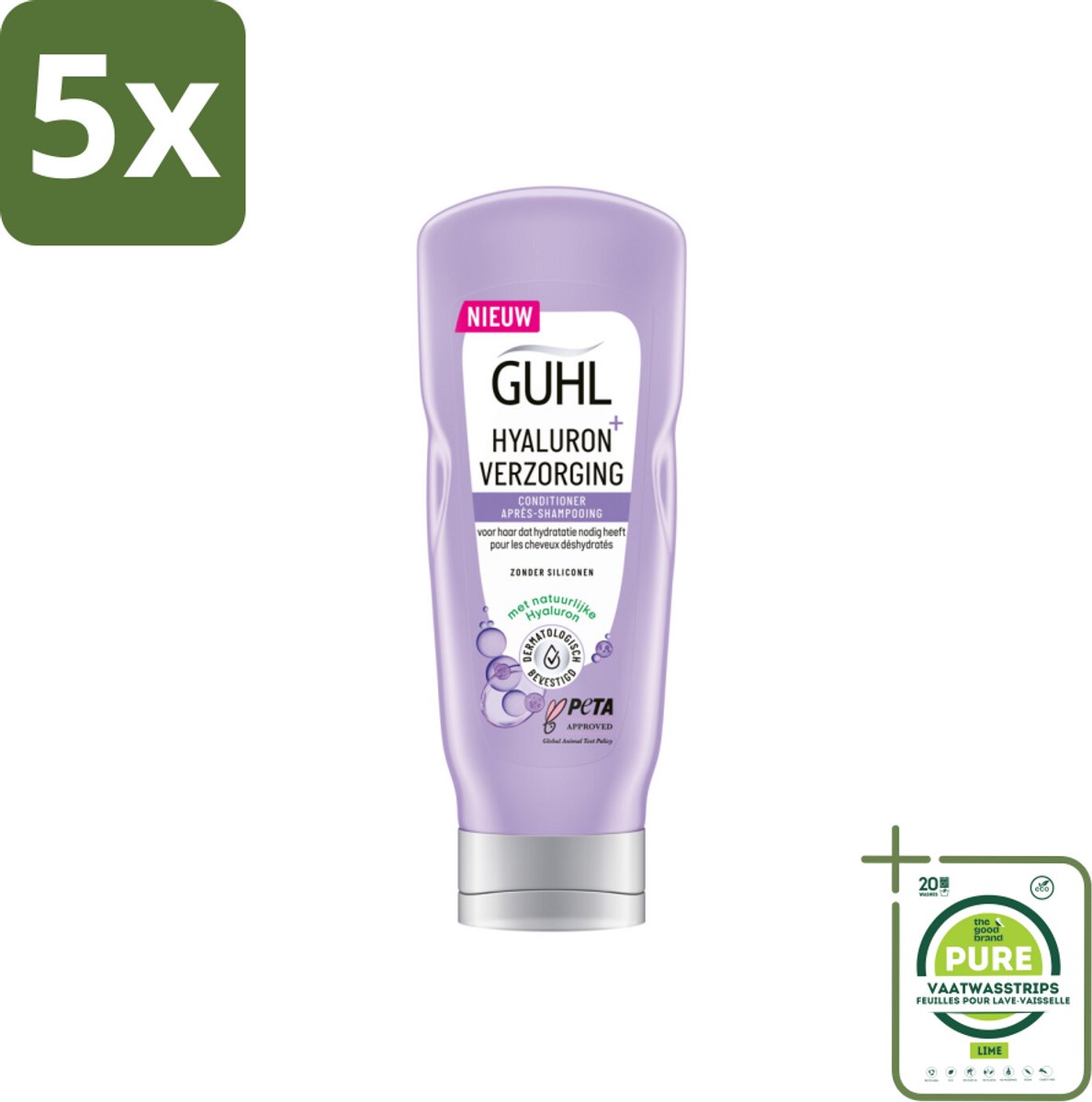 5 x Guhl - Conditioner - Hyaluron+ Verzorging - 200 ml - Grootverpakking - Hydraterende Conditioner - Hyaluron Conditioner - Droog Haar - Haarverzorging - Conditioner Voor Droog Haar