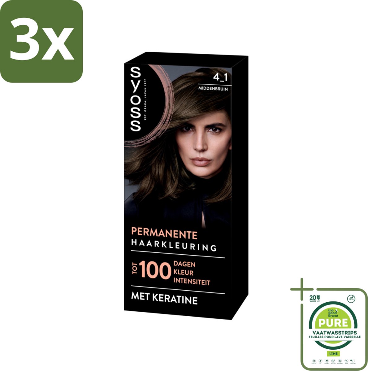 3 x SYOSS - Coloration 4-1 Middenbruin - Haarverf - Grijsdekking - Vermindert Haarbreuk - Grootverpakking - Permanente Haarkleuring - Haarkleur - Grijsdekking - Donkere Asblonde Haarkleur - Keratine