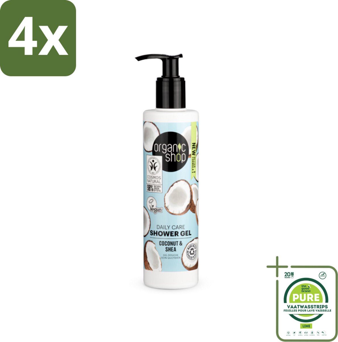 Organic Shop - Daily Care Coconut & Shea Shower Gel - Hydratatie & Verzorging - 280 ml - Voordeelverpakking - 4 stuks - Biologische douchegel - Hydraterende douchegel