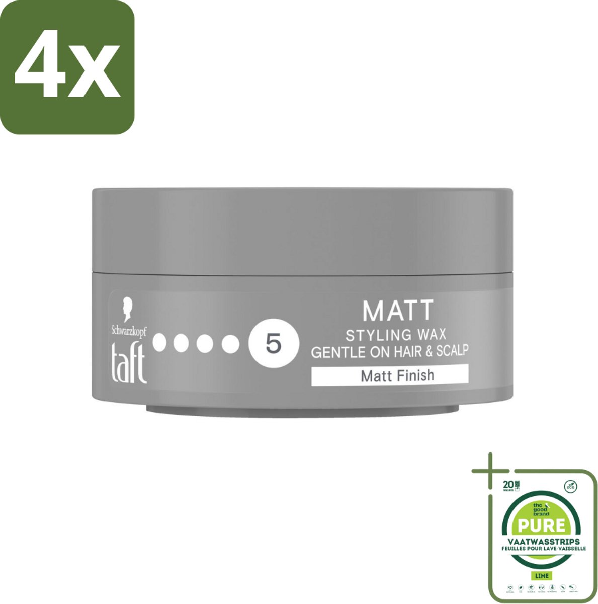 Taft - Matt 5 - Styling Wax - Matterende finish - 75 ml - Voordeelverpakking - 4 stuks - Haarwax - Matte finish