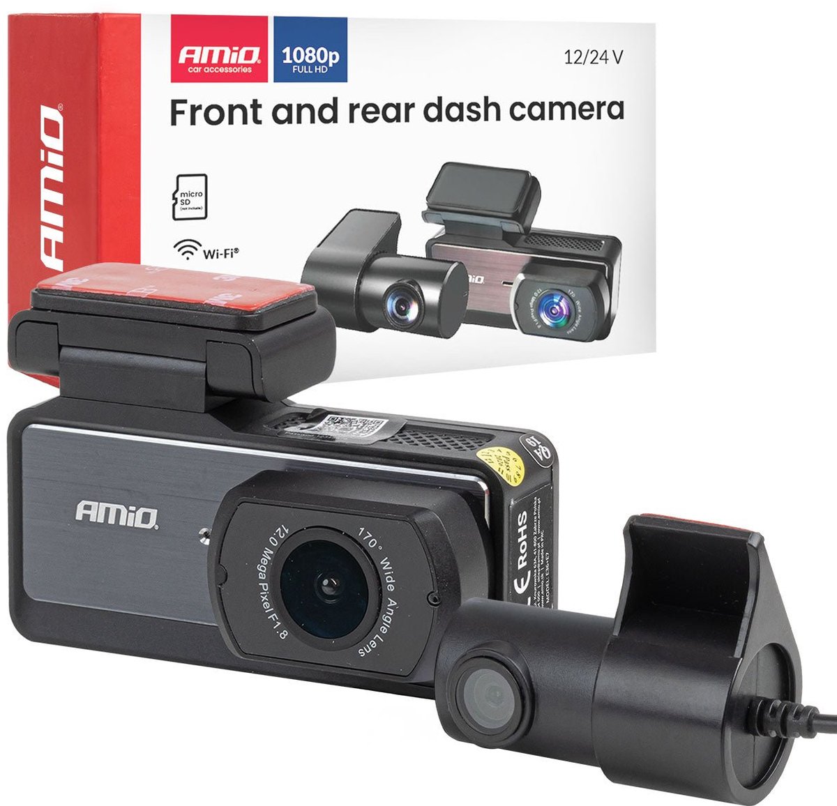 AMiO Dashcam Voor en Achter 1K WLAN – Dual Camera Full HD 1080P WiFi – 256GB Ondersteuning – Parking Mode G Sensor Nachtmodus