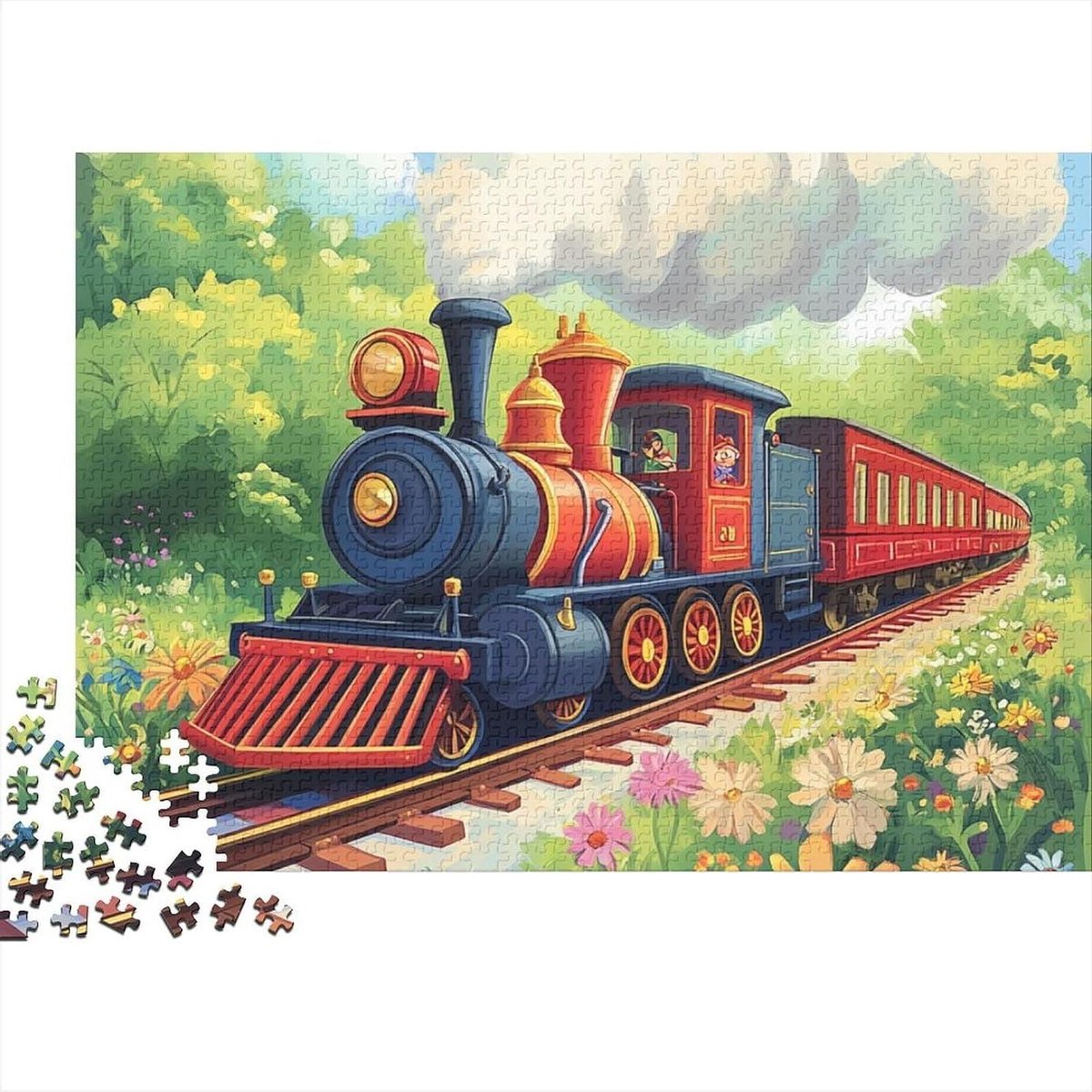Stoomtrein Puzzel - Landschap Puzzelspel - Ontspanning en Decoratie - Gerecycled Materiaal - 1000 Stukjes - Kleurrijk