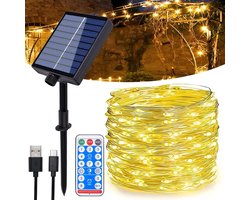 Hopelit Lichtsnoer op zonne-energie, voor buiten, 10 m, 100 leds, lichtsnoer voor buiten, op zonne-energie - ShopVlot