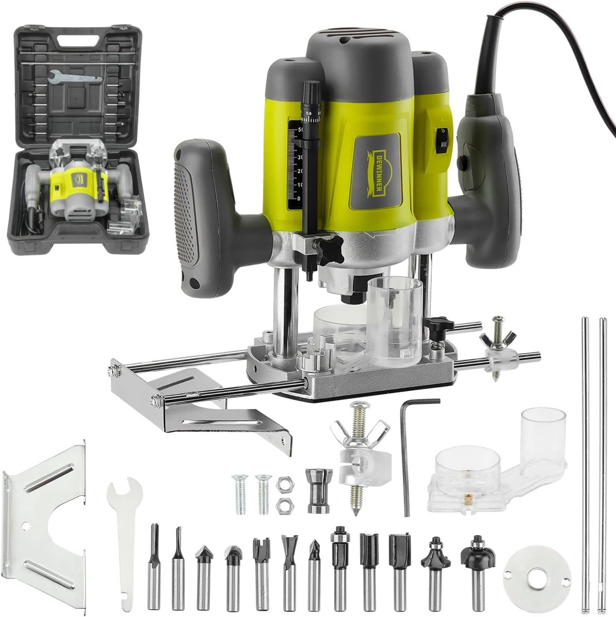 SnelShoppen - Elektrische Freesmachine 1200W, Professionele Houtbewerking met Toebehoren, Variabele Snelheid 16.000-30.000 RPM, 6mm en 8mm Collet