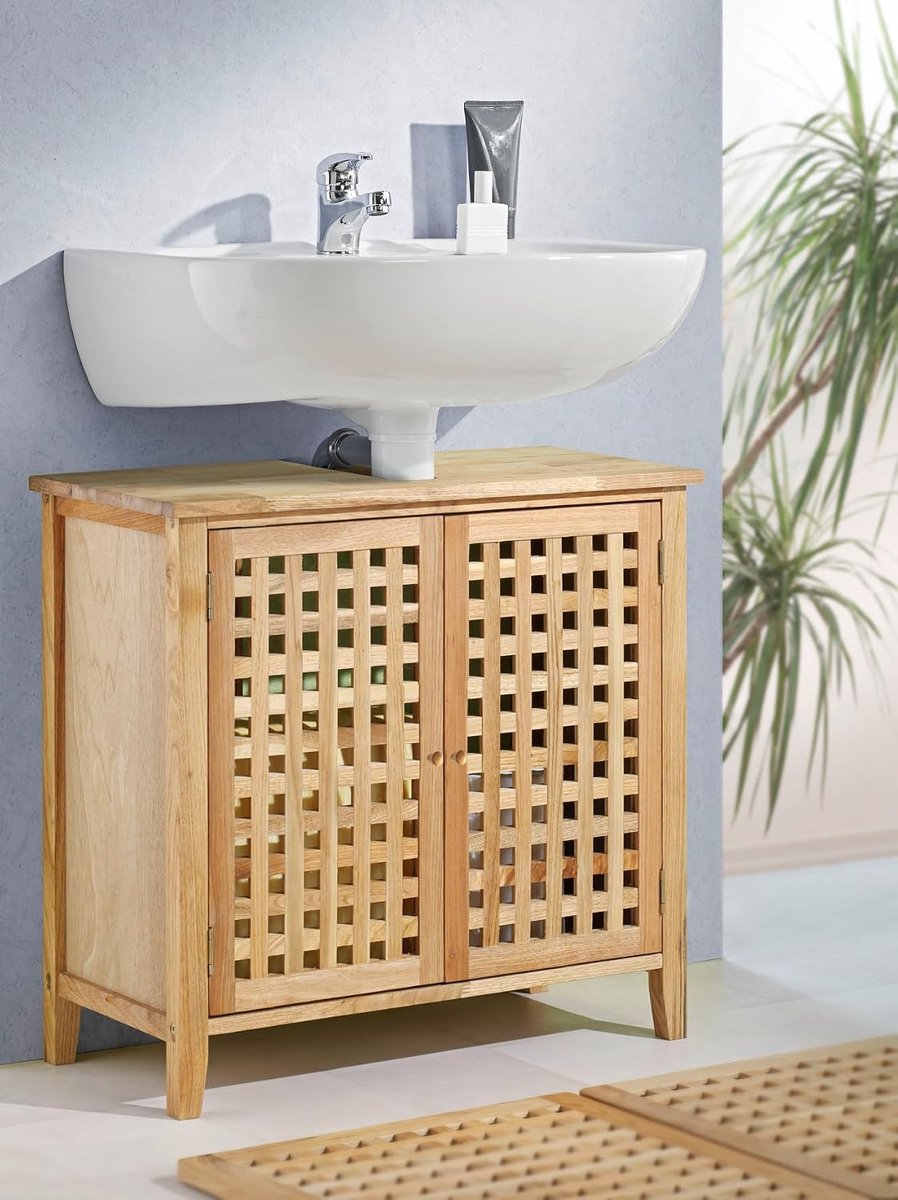 SnelShoppen - Wasbakkast, wastafelmeubel, badkamerkast, solid walnoot hout, 2 deuren, uniek design, natuurlijk en stijlvol, badkamerinrichting