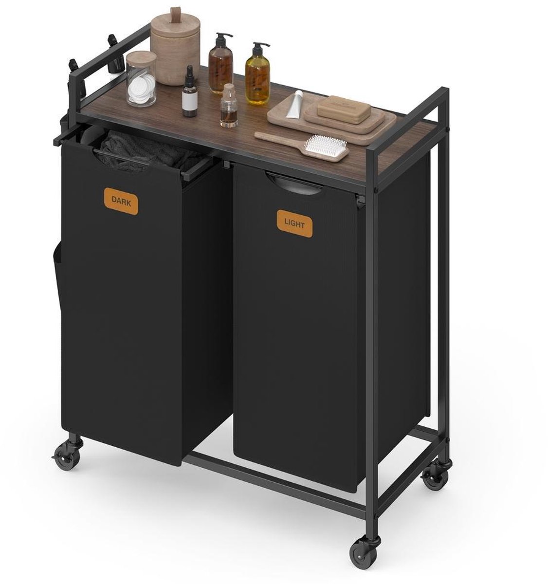 Wasmand - Wassorteerder - 68,6 x 33 x 81 cm - Inktzwart/Asbruin