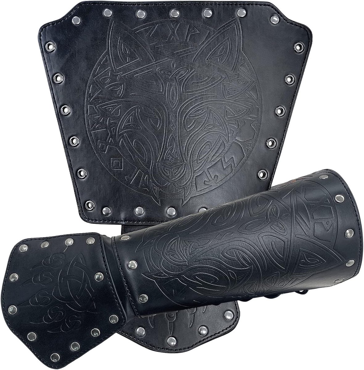 Wolf hoofd lederen Bracers, middeleeuwse boogschieten Bracers, Nordic