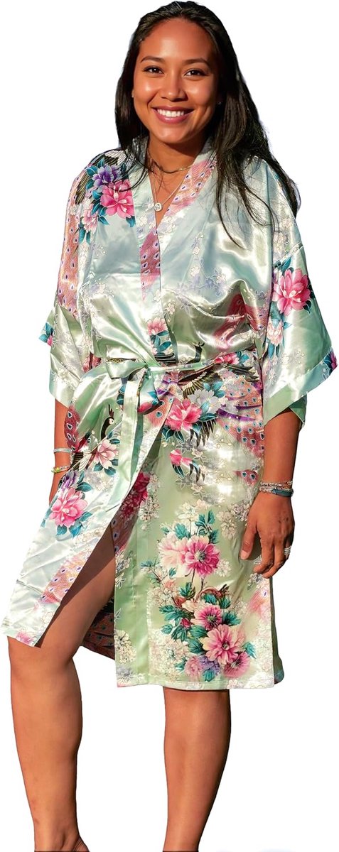 Kimono badjas lang 16 kleuren Peacock bruidsmeisje bruidsdouche dames