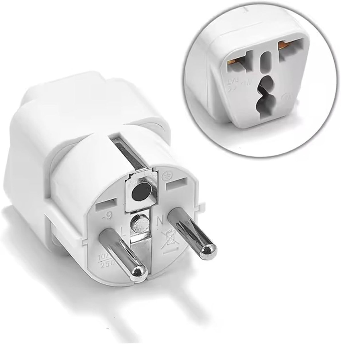 adapter op Europese, universele reisadapter, stroomadapter, stroomadapter, 10 A, 2500 W, Duitsland, Duitsland, Duitsland, Duitsland, Spanje, EU-stopcontact, Europese stekker, adapter,