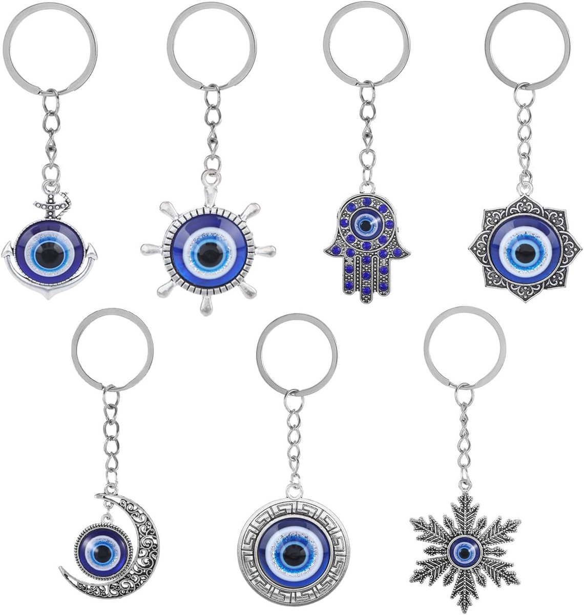 7 stuks Evil Eye Keychain, Nazar Boncuk sleutelhanger, blauw, blauwe