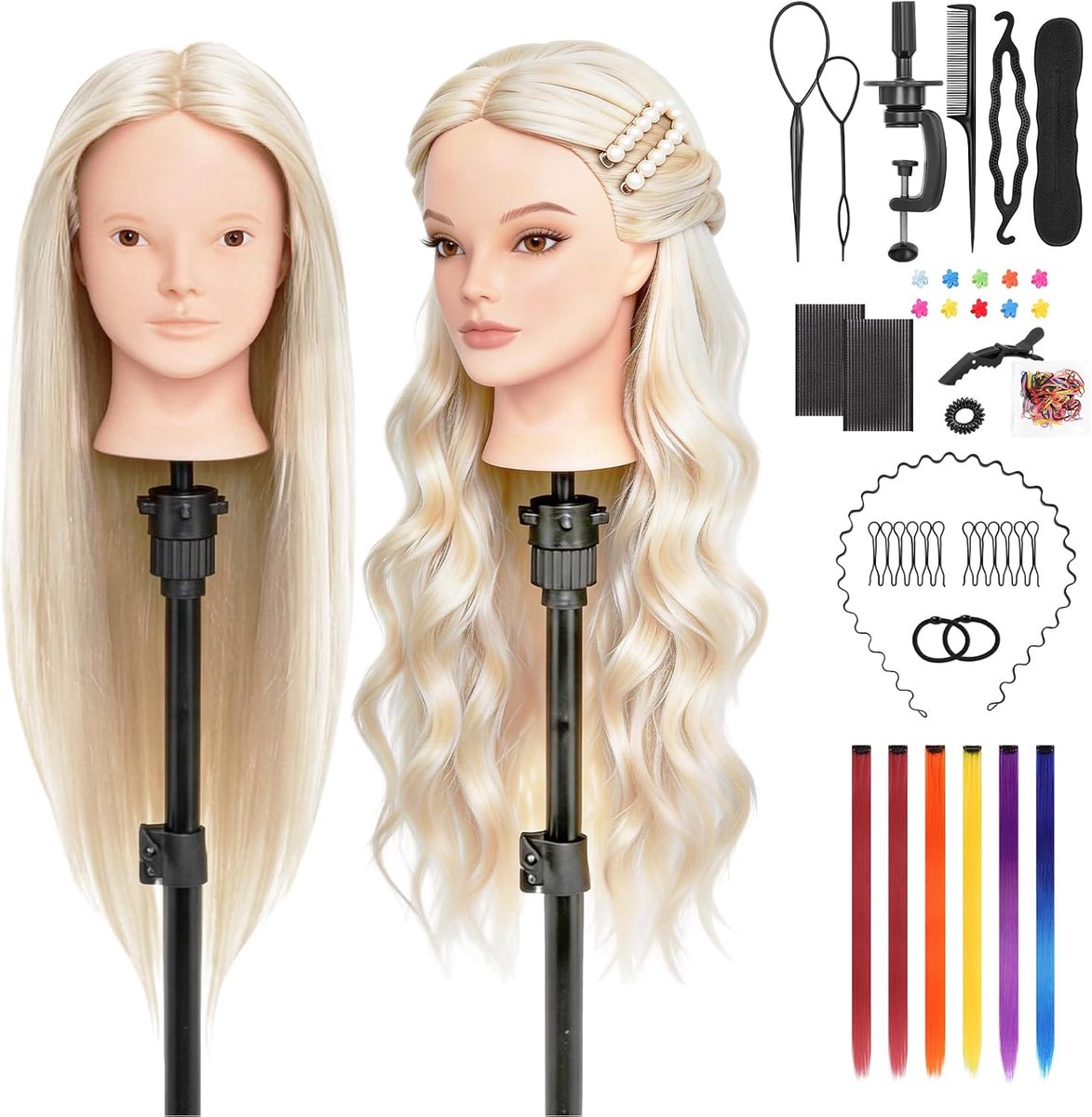 66 cm kappershoofd, 80 echt haar, oefenhoofd, make-up, styling