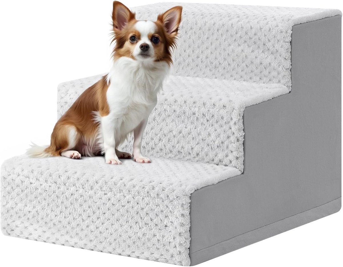 Hondentrap voor kleine honden, 33 cm hoog, huisdiertrap met afneembare wasbare overtrek, kattentrap voor oude katten en honden, antislip hondentrap voor bed, bank, grijs
